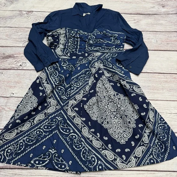 Anthropologie Holding Horses Bandana Paisley Midi Dress Blue Size 16 - Picture 2 of 10